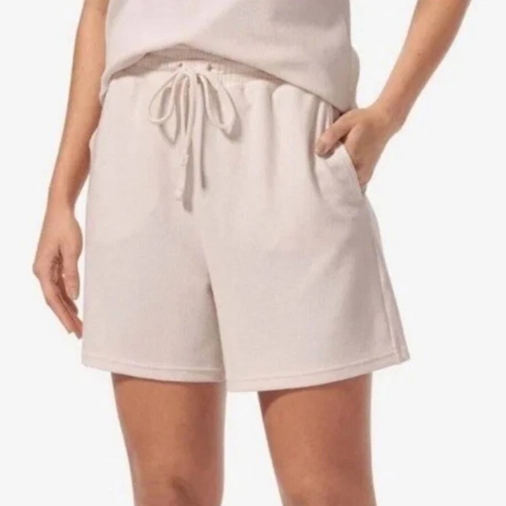 Tommy John Women's Large Lounge Shorts Cream Beige‎ Draw String Jersy Knit